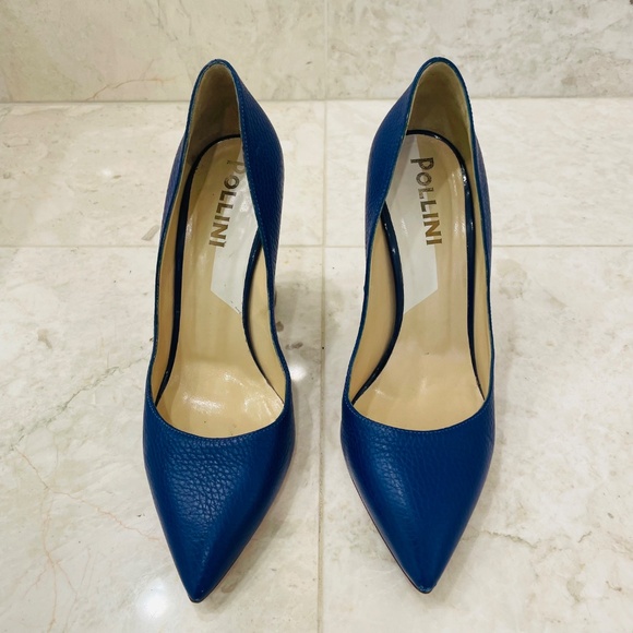POLLINI {39.5} Heels Blue Silver Chunky Heel Pointed Toe - Picture 2 of 6